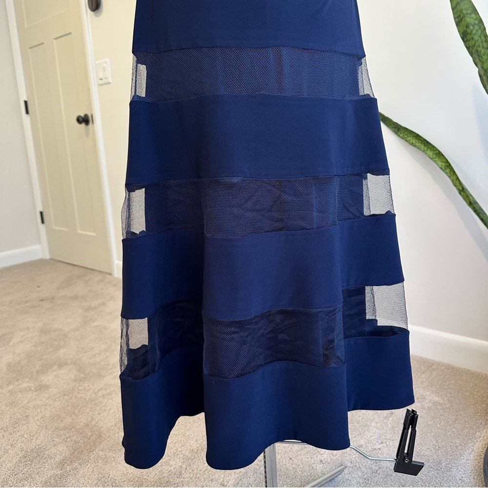 NWT Ralph Lauren Navy Blue Sleeveless Ruched tulle panel a-line Dress - Picture 4 of 12